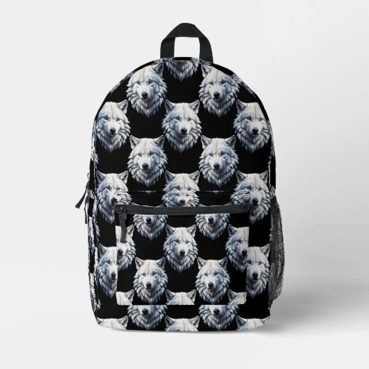 White Wolf Head Pattern Design Bedrukte Rugzak (Voorkant)