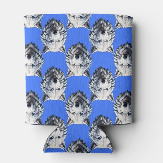 White Wolf Head Pattern Design Blauw Blikjeskoeler (Achterkant)