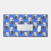White Wolf Head Pattern Design Blauw Bureaumat (Keyboard & Muis)
