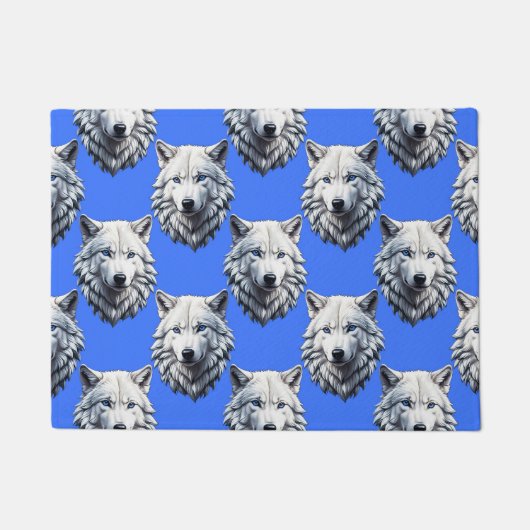 White Wolf Head Pattern Design Blauw Deurmat (Voorkant)