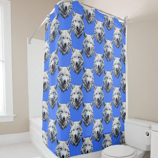 White Wolf Head Pattern Design Blauw Douchegordijn