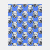White Wolf Head Pattern Design Blauw Fleece Deken (Voorkant)