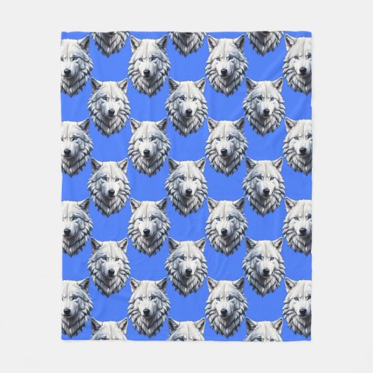 White Wolf Head Pattern Design Blauw Fleece Deken (Voorkant)