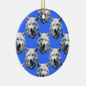 White Wolf Head Pattern Design Blauw Keramisch Ornament (Rechts)