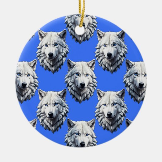 White Wolf Head Pattern Design Blauw Keramisch Ornament (Voorkant)