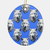 White Wolf Head Pattern Design Blauw Keramisch Ornament (Links)