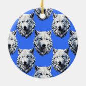 White Wolf Head Pattern Design Blauw Keramisch Ornament (Achterkant)