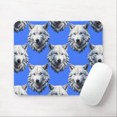 White Wolf Head Pattern Design Blauw Muismat (Met muis)