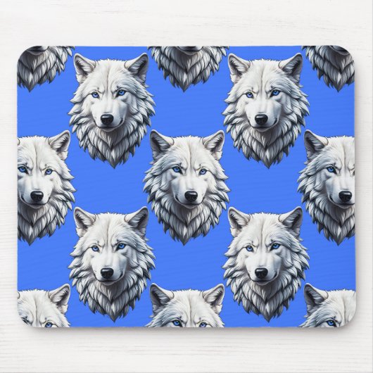 White Wolf Head Pattern Design Blauw Muismat (Voorkant)
