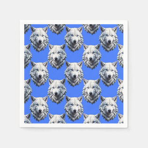 White Wolf Head Pattern Design Blauw Servet