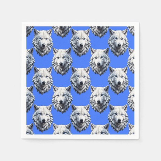 White Wolf Head Pattern Design Blauw Servet (Voorkant)