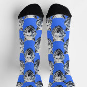 White Wolf Head Pattern Design Blauw Sokken (Top)
