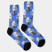 White Wolf Head Pattern Design Blauw Sokken (Rechts)