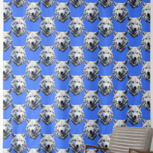 White Wolf Head Pattern Design Blauw Stof