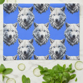 White Wolf Head Pattern Design Blauw Theedoek (Gevouwen)