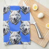 White Wolf Head Pattern Design Blauw Theedoek (Quarter Fold)