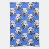 White Wolf Head Pattern Design Blauw Theedoek (Verticaal)