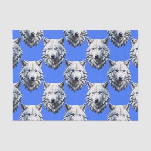 White Wolf Head Pattern Design Blauw Tissuepapier (Voorkant)