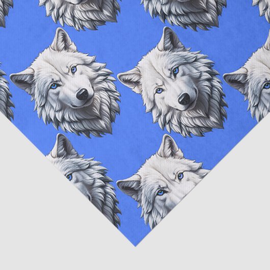 White Wolf Head Pattern Design Blauw Tissuepapier (Detail)