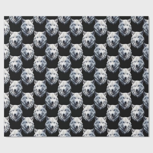 White Wolf Head Pattern Design Cadeaupapier (Vlak)