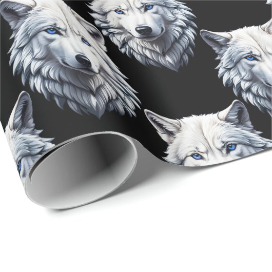 White Wolf Head Pattern Design Cadeaupapier (Rol Hoek)