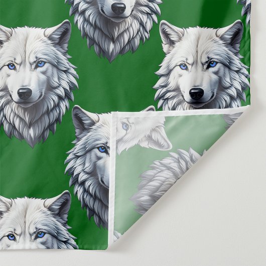 White Wolf Head Pattern Design Green  Stof