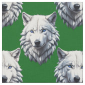 White Wolf Head Pattern Design Green  Stof (Close Up)