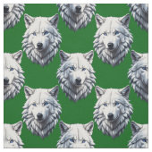 White Wolf Head Pattern Design Green  Stof (Swatch)