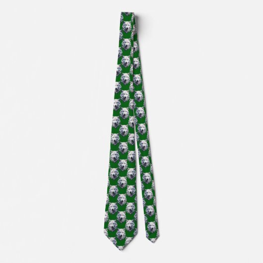 White Wolf Head Pattern Design Green Stropdas (Voorkant)