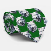 White Wolf Head Pattern Design Green Stropdas