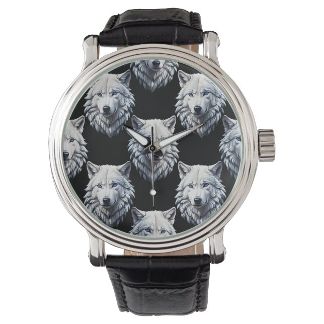 White Wolf Head Pattern Design Horloge (Voorkant)
