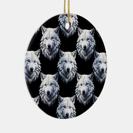White Wolf Head Pattern Design Keramisch Ornament (Rechts)