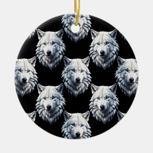 White Wolf Head Pattern Design Keramisch Ornament (Voorkant)