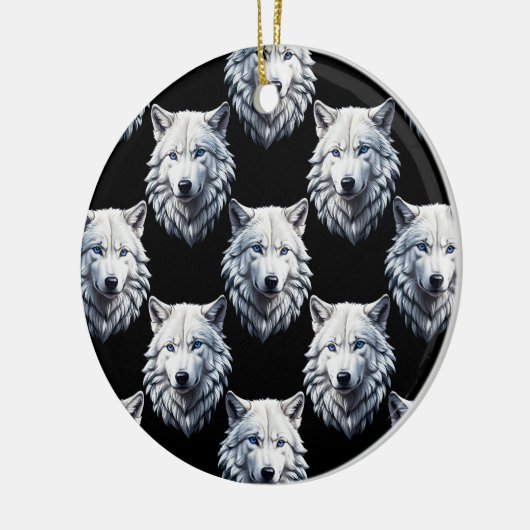 White Wolf Head Pattern Design Keramisch Ornament (Links)