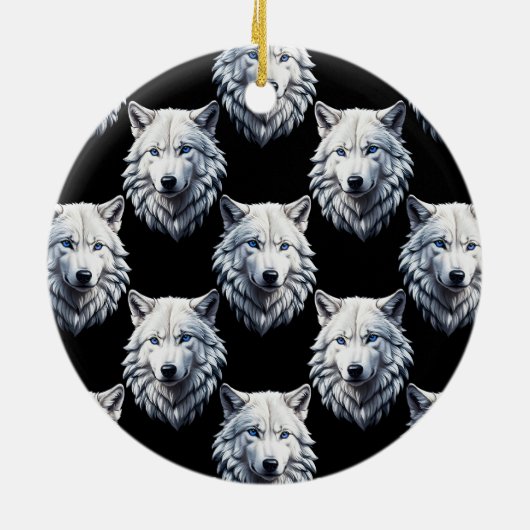 White Wolf Head Pattern Design Keramisch Ornament (Achterkant)