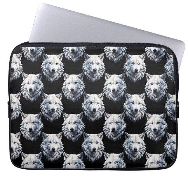 White Wolf Head Pattern Design Laptop Sleeve (Voorkant)