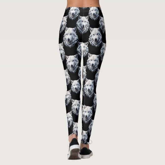 White Wolf Head Pattern Design Leggings (Achterkant)