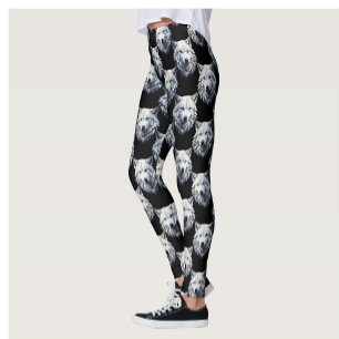 White Wolf Head Pattern Design Leggings