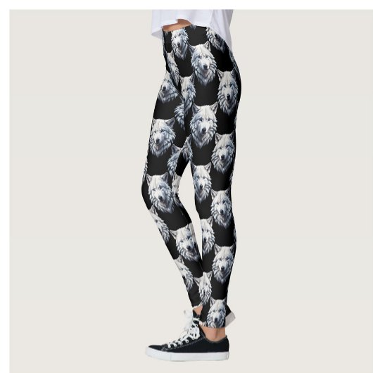 White Wolf Head Pattern Design Leggings