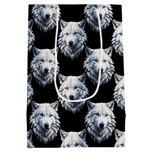 White Wolf Head Pattern Design Medium Cadeauzakje (Achterkant)