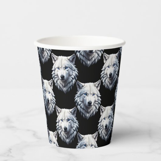 White Wolf Head Pattern Design Papieren Bekers (Voorkant)