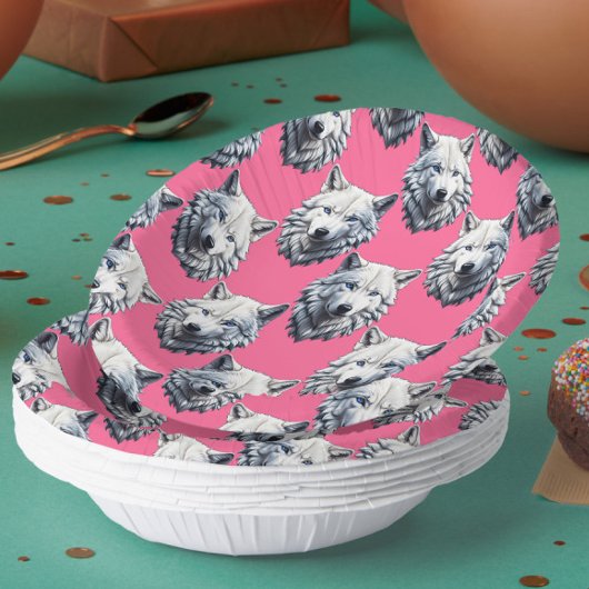 White Wolf Head Pattern Design Pink  Papieren Kommen