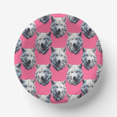 White Wolf Head Pattern Design Pink  Papieren Kommen (Voorkant)