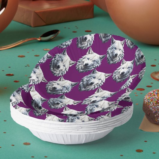 White Wolf Head Pattern Design Purple  Papieren Kommen
