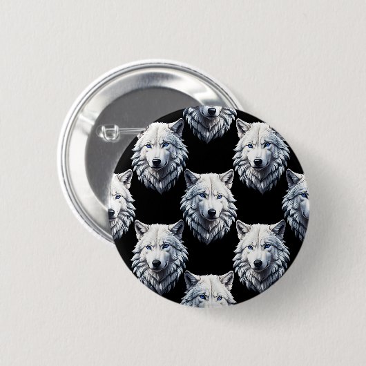 White Wolf Head Pattern Design Ronde Button 5,7 Cm (Voorkant /achterkant)