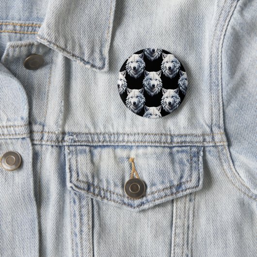 White Wolf Head Pattern Design Ronde Button 5,7 Cm (In situ)