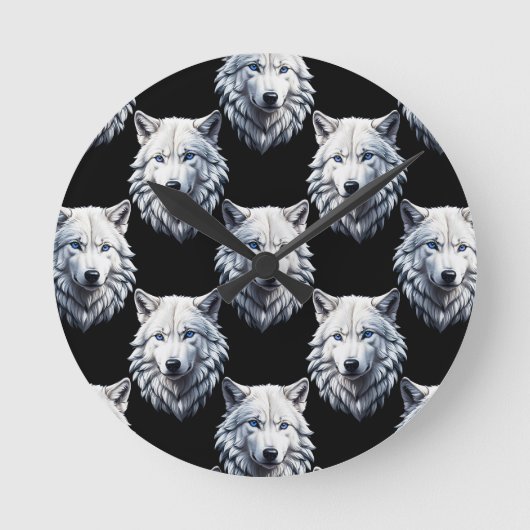 White Wolf Head Pattern Design Ronde Klok (Voorkant)