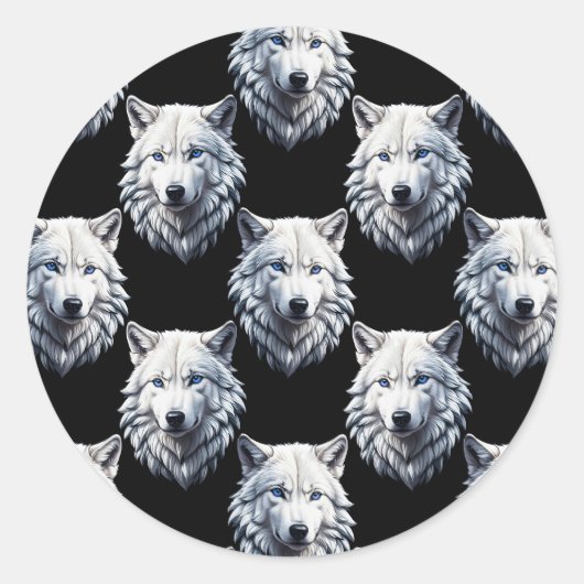 White Wolf Head Pattern Design Ronde Sticker (Voorkant)