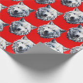 White Wolf Head Pattern Design - Rood Cadeaupapier (Hoek)