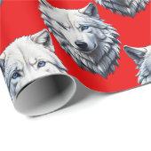 White Wolf Head Pattern Design - Rood Cadeaupapier (Rol Hoek)